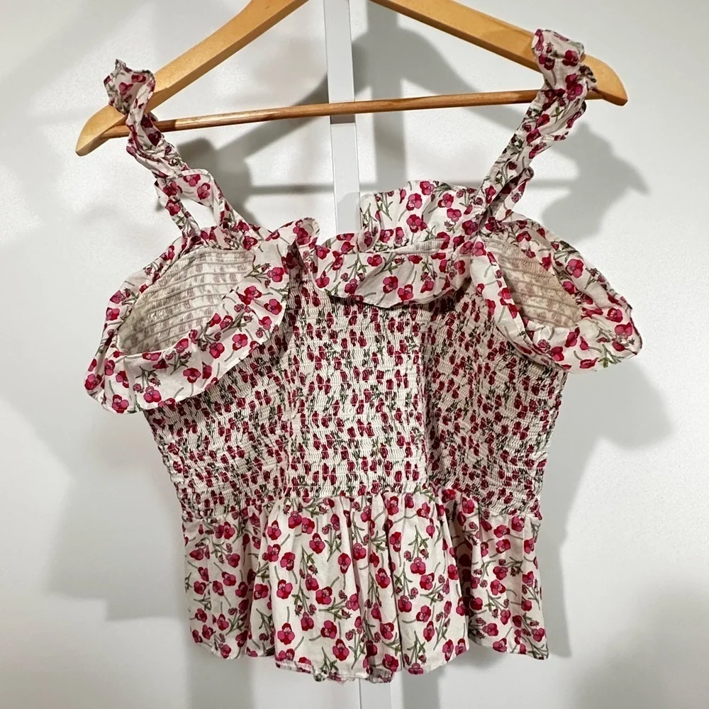 J.Crew x Liberty London Floral Smocked Ruffle Tank Top (Size M)
